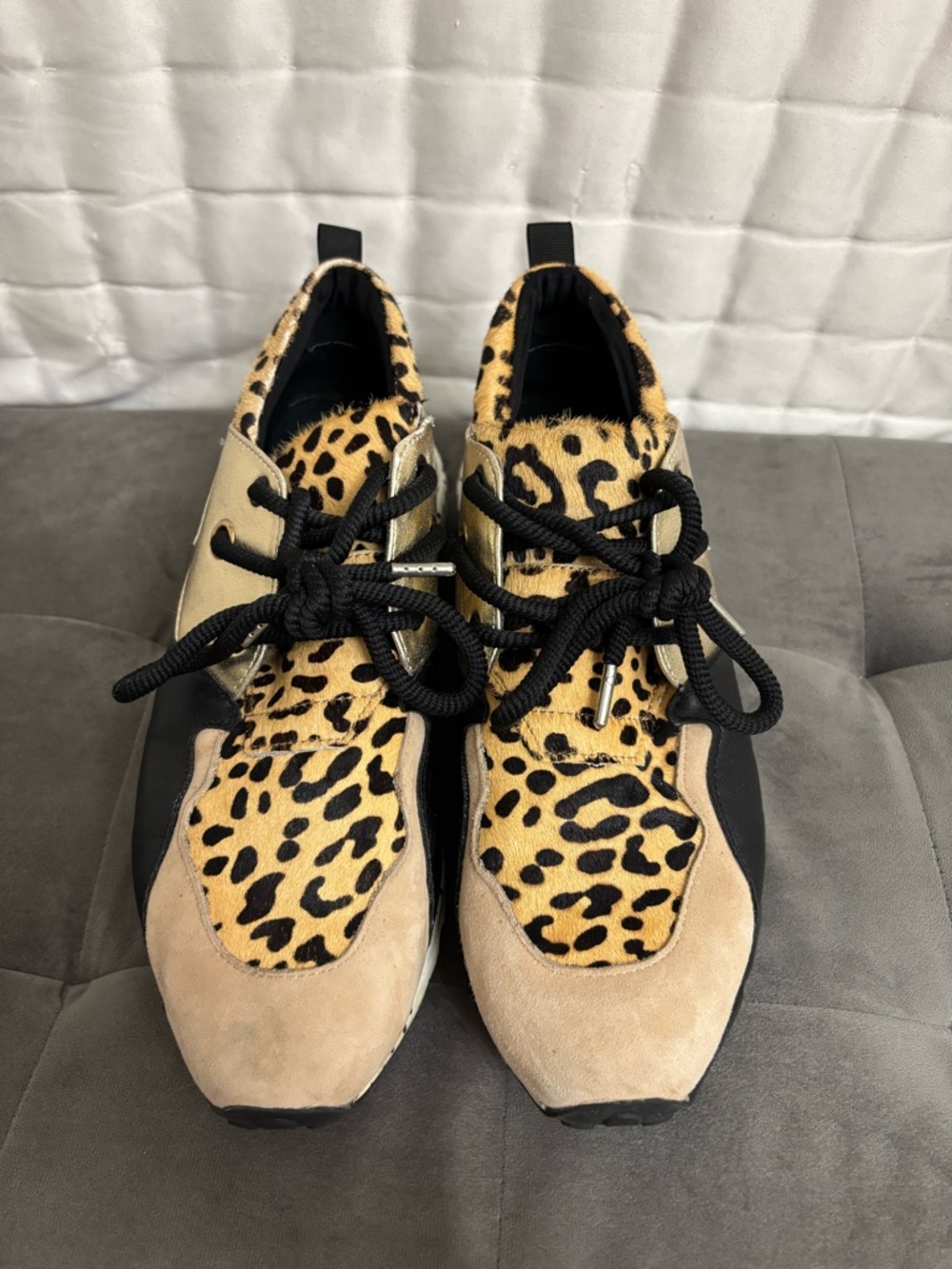 Steve Madden Leopard Print Black Beige Sneakers